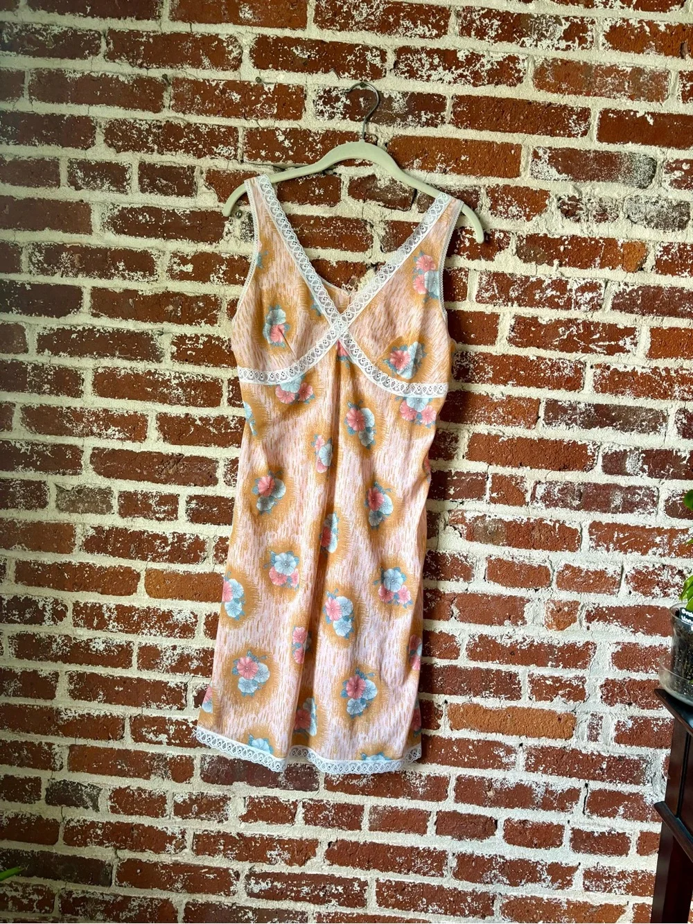 Vintage Peach Floral Semi Sheer Slip Dress